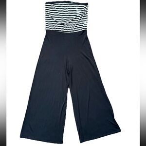 White House Black Market Wide Leg Jumpsuit Small Striped Strapless Black White